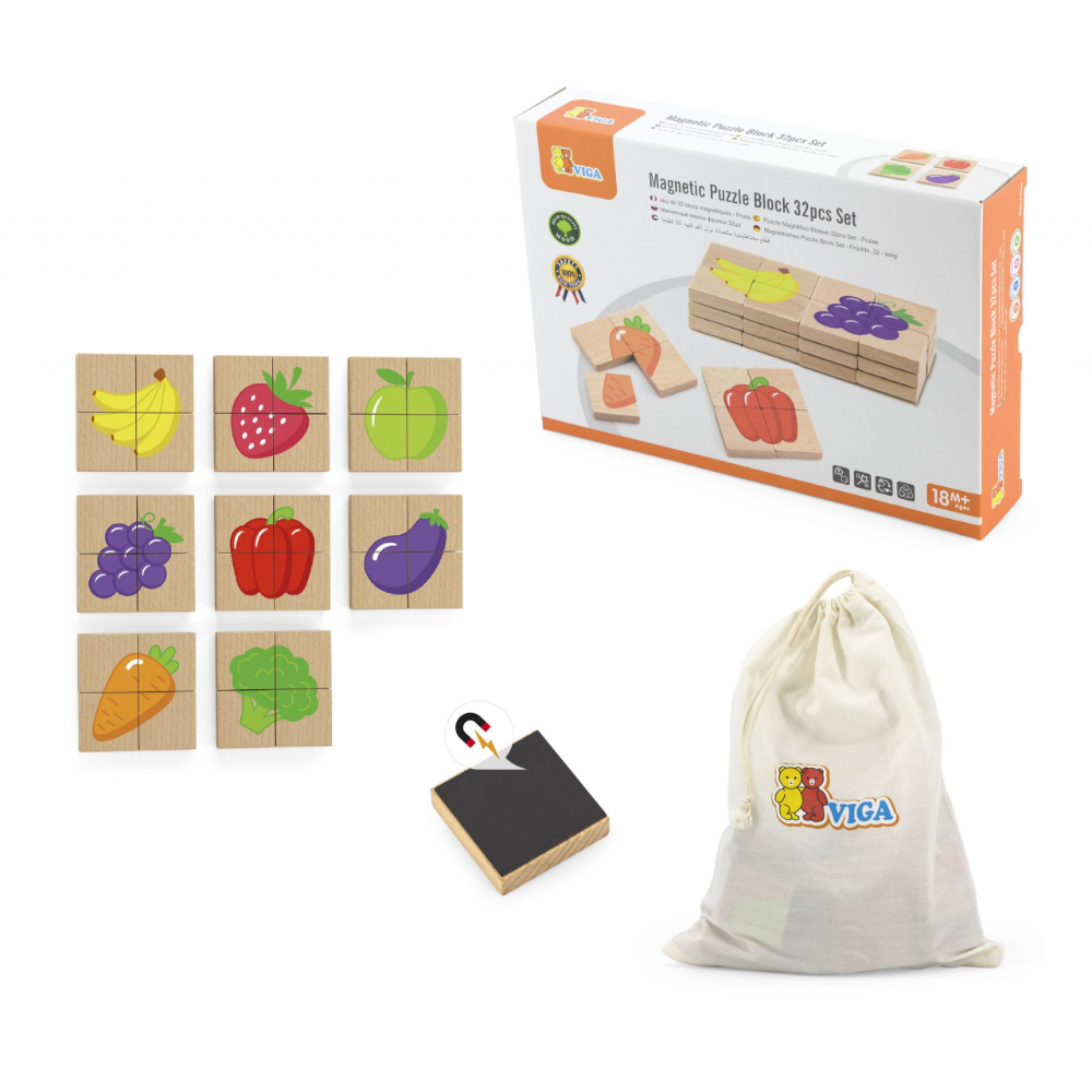 VIGA Magnetic Puzzle Block - 32pcs Set Fruits