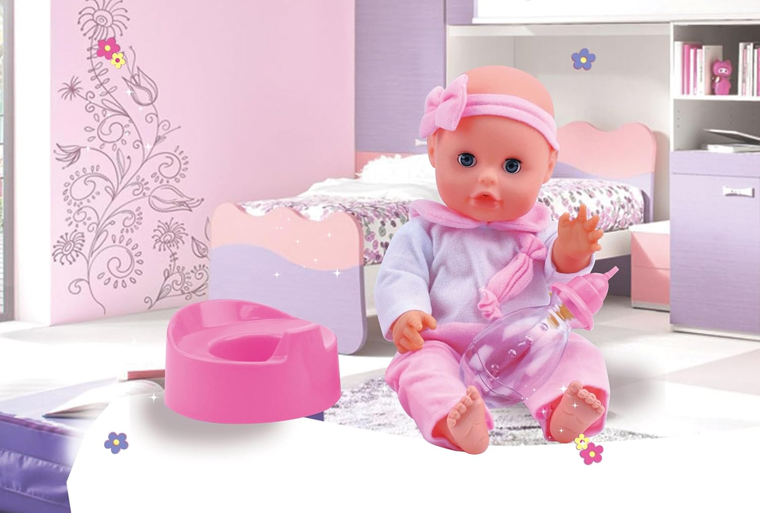 BAMBOLINA AMORE 33CM DRINK N WET DOLL WITH POTTY & BOTTLE