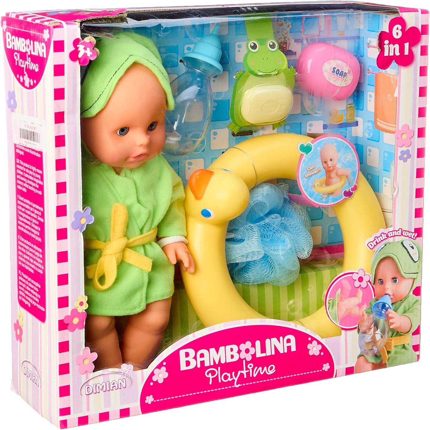 BAMBOLINA AMORE 30CM BATH BABY DOLL WITH BATHING SET