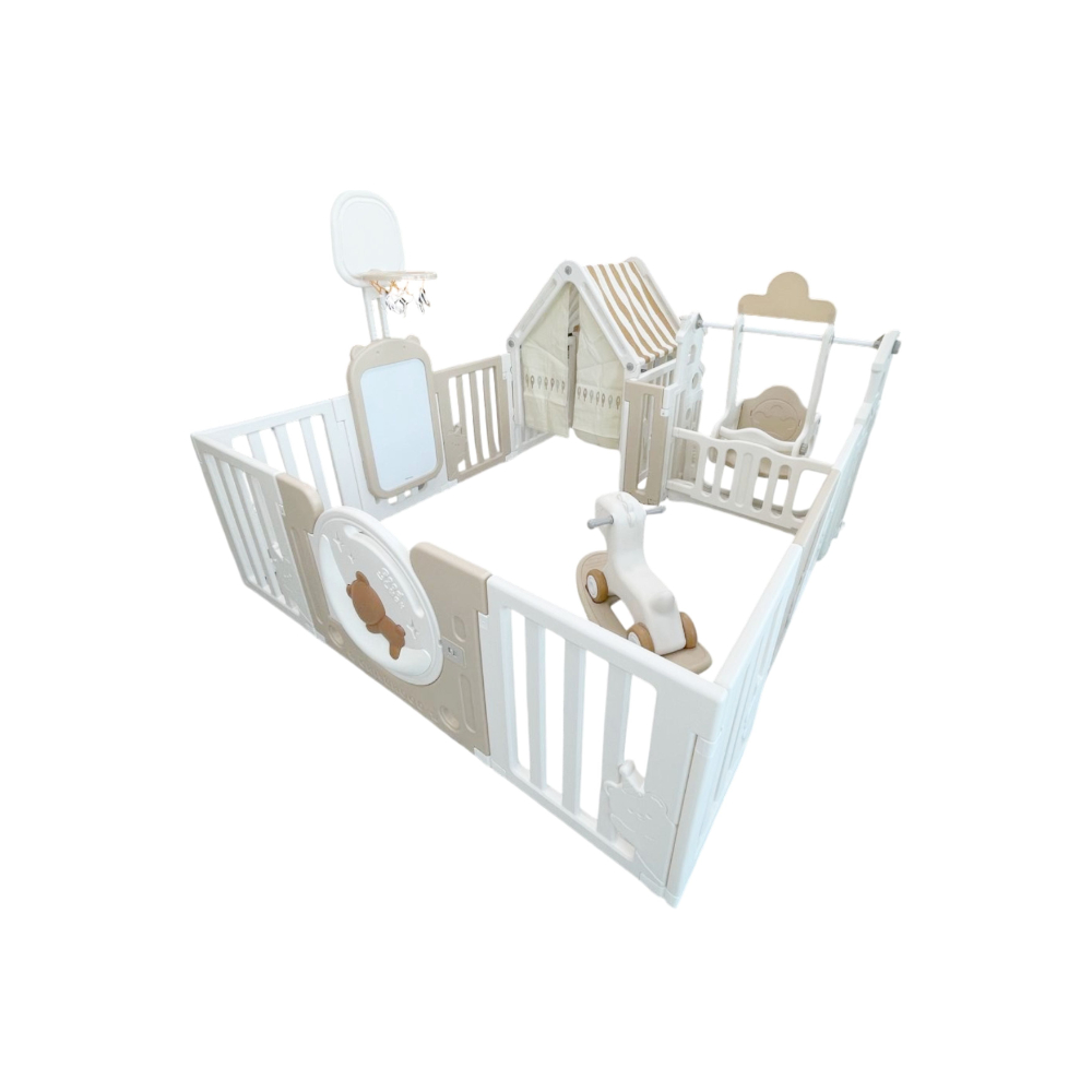 Bear Moon playpen (no mat)+drawing board+Basketball Hoop+small house+Swing+rocking horse+moon light