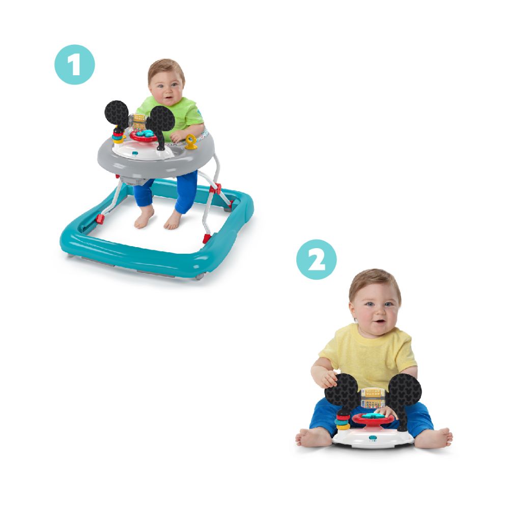 BRIGHT STARTS MICKEY MOUSE TINY TREK WALKER, ORIGINAL BESTIE, 2-IN-1 WALKER