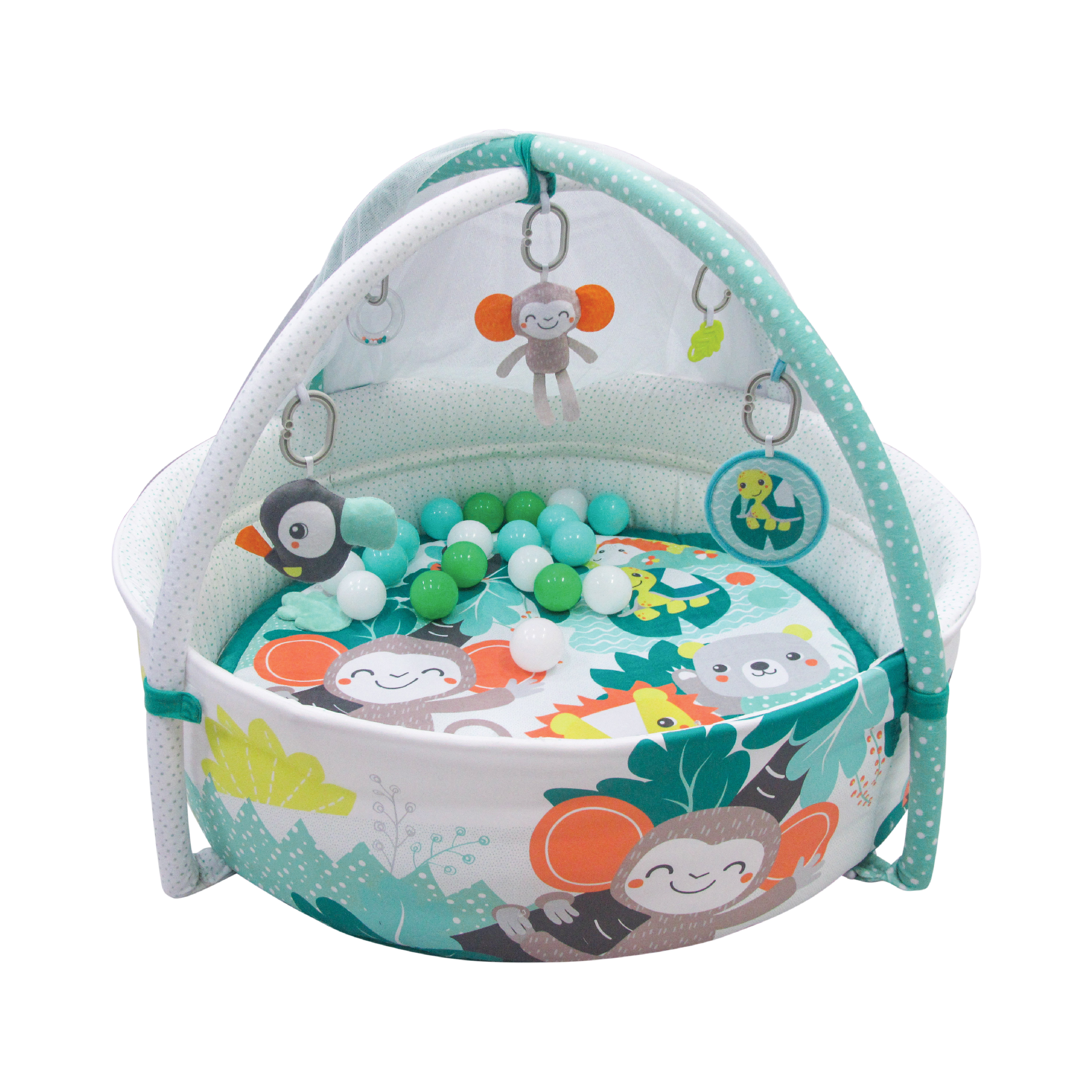 MOON JUNGLE FRIENDS BABY POOL MAT WITH MOSQUITO NET + 20 PCS BALLS