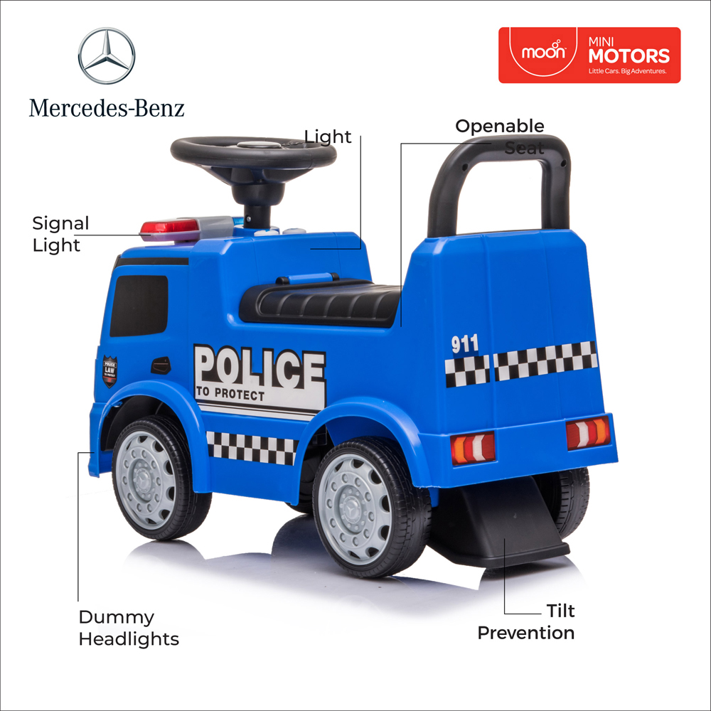 MOON MERCEDES BENZ POLICE LICENSED-FOOT TO FLOOR RIDE ON FOR 12 TO 36 MONTHS -BLUE