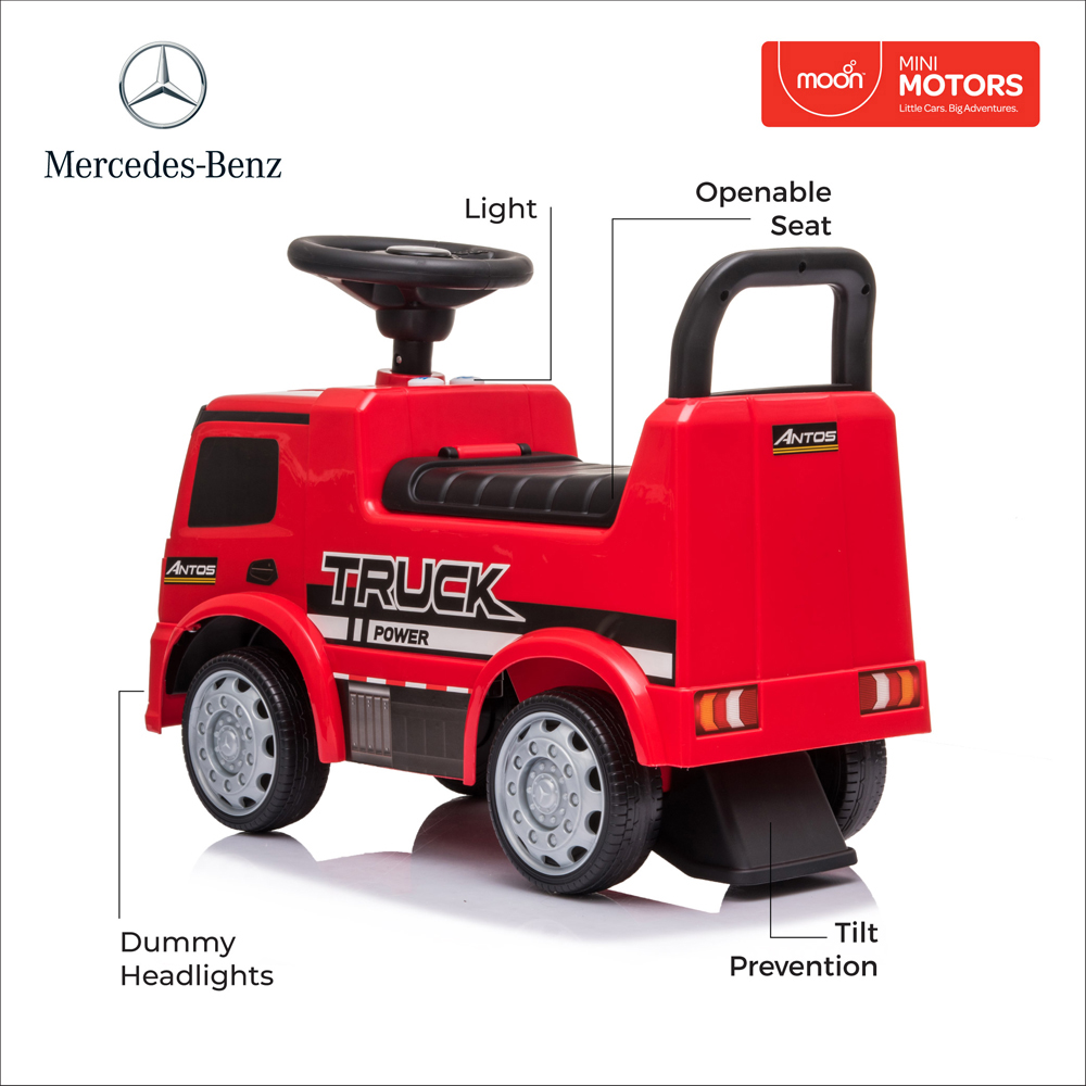 MOON MERCEDES BENZ TRUCK LICENSED-FOOT TO FLOOR RIDE ON FOR 12 TO 36 MONTHS -RED