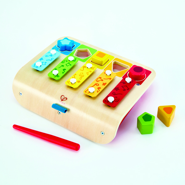 HAPE - 2-IN-1 WOODEN SHAPE SORTER AND XYLOPHONE 7PCS