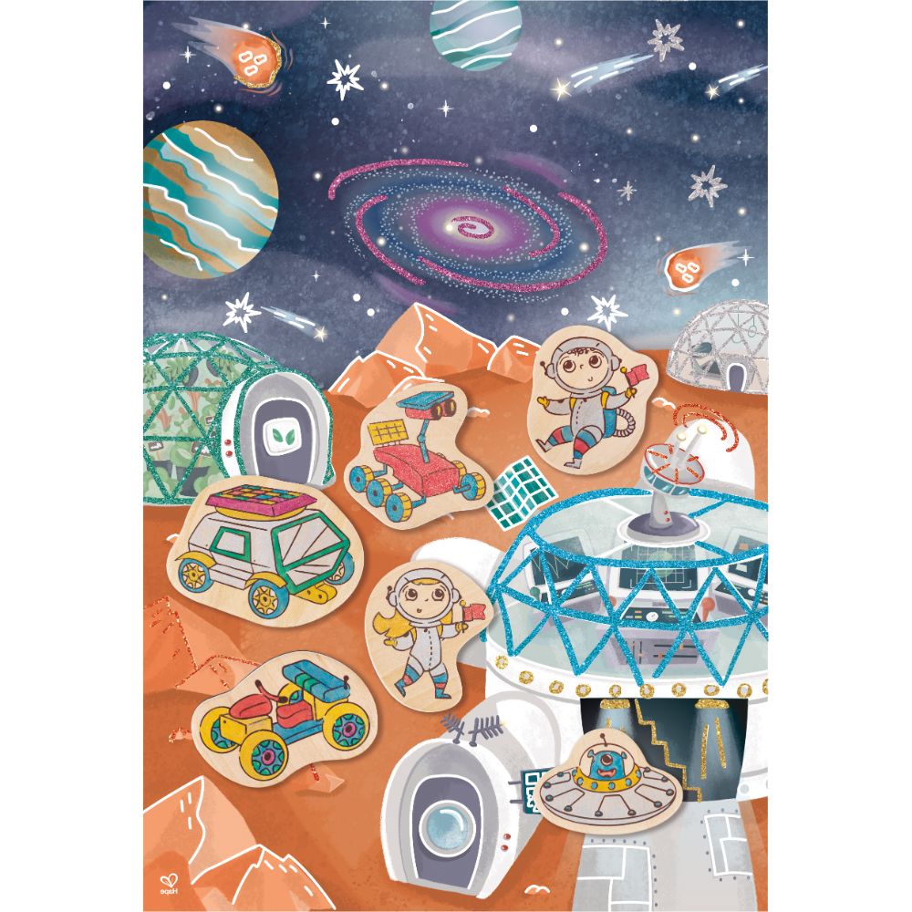 HAPE DIY MARS SPACE LIFE ART & CRAFT SET WITH WOODEN MAGNETS