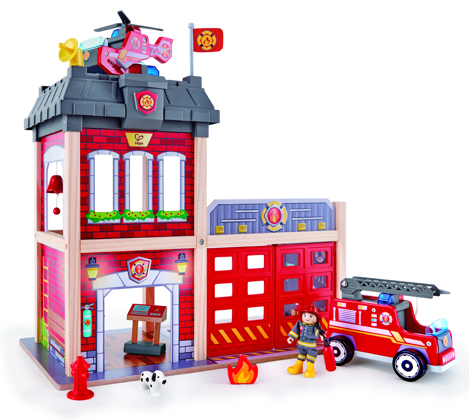 HAPE MULTI-LEVEL CITY FIRE STATION & FIRE ENGINE TOY