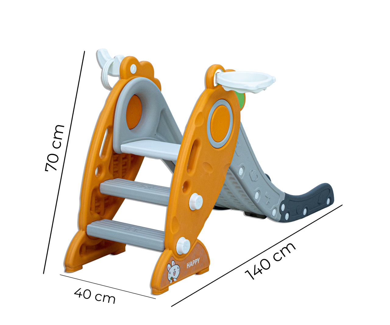 LITTLE TODDLER SMALL SIZE SLIDE WITH BASKETBALL HOOP ORANGE-GREY