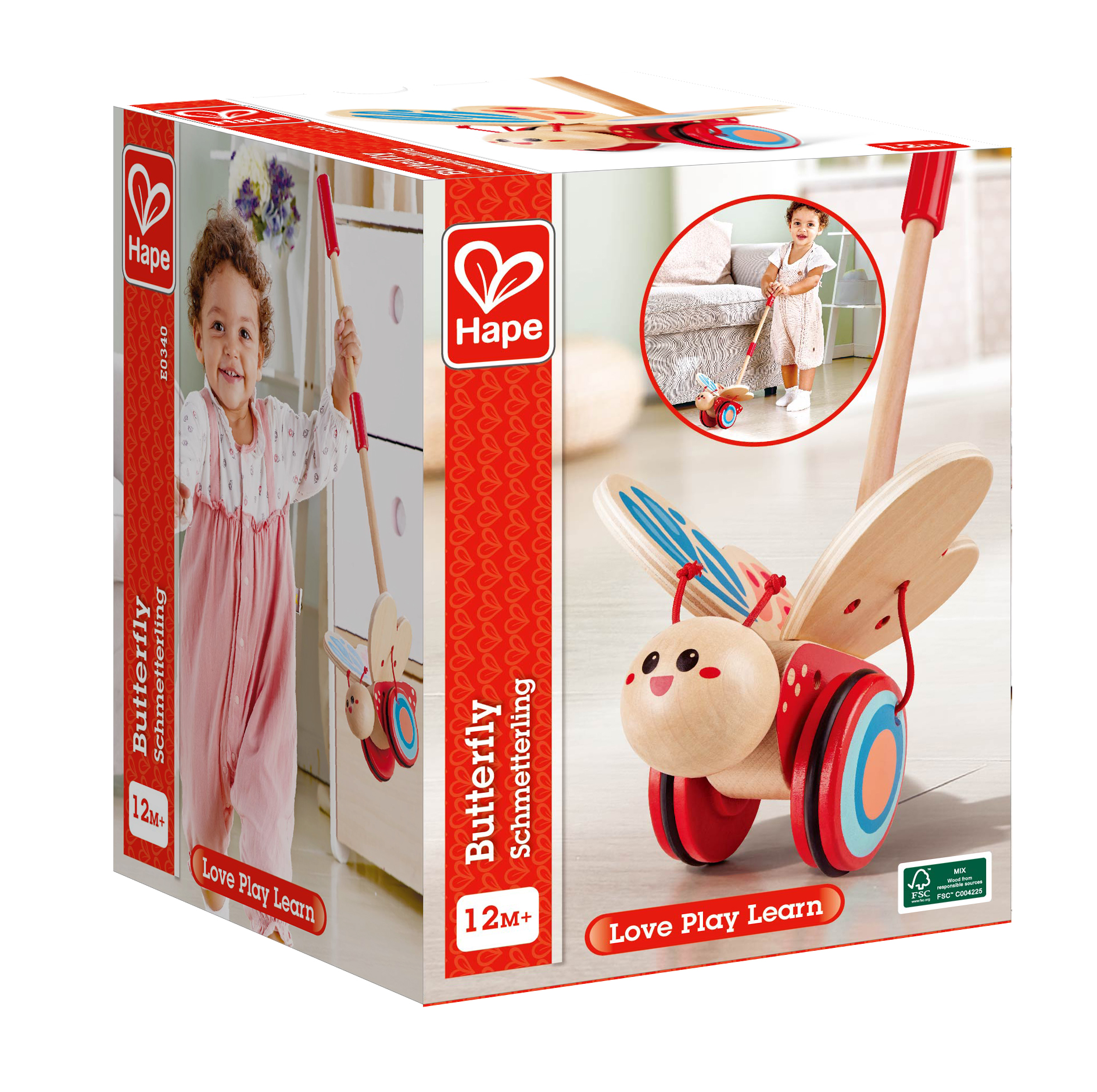 HAPE WOODEN BUTTERFLY PUSH AND PULL TOY