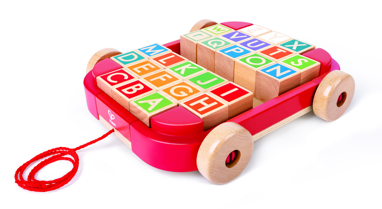 HAPE WOODEN PULL-ALONG CART WITH STACKING BLOCKS