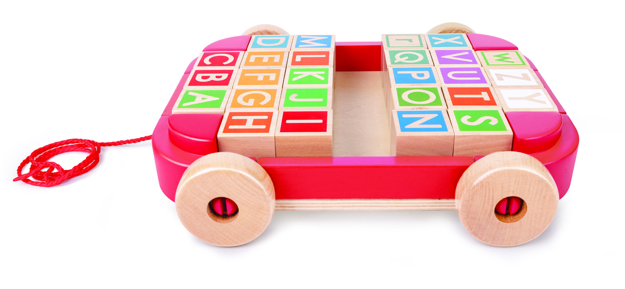 HAPE WOODEN PULL-ALONG CART WITH STACKING BLOCKS