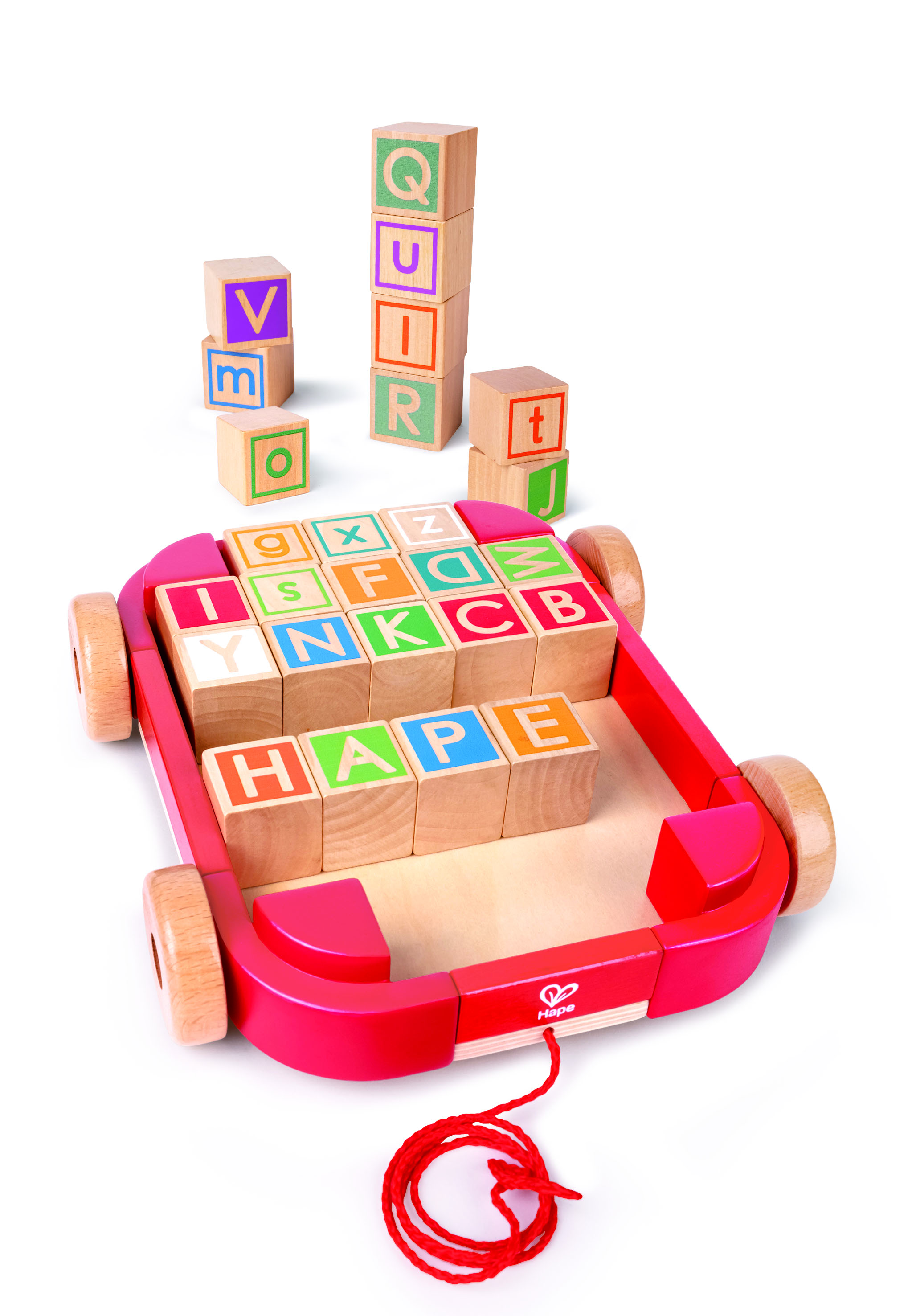 HAPE WOODEN PULL-ALONG CART WITH STACKING BLOCKS