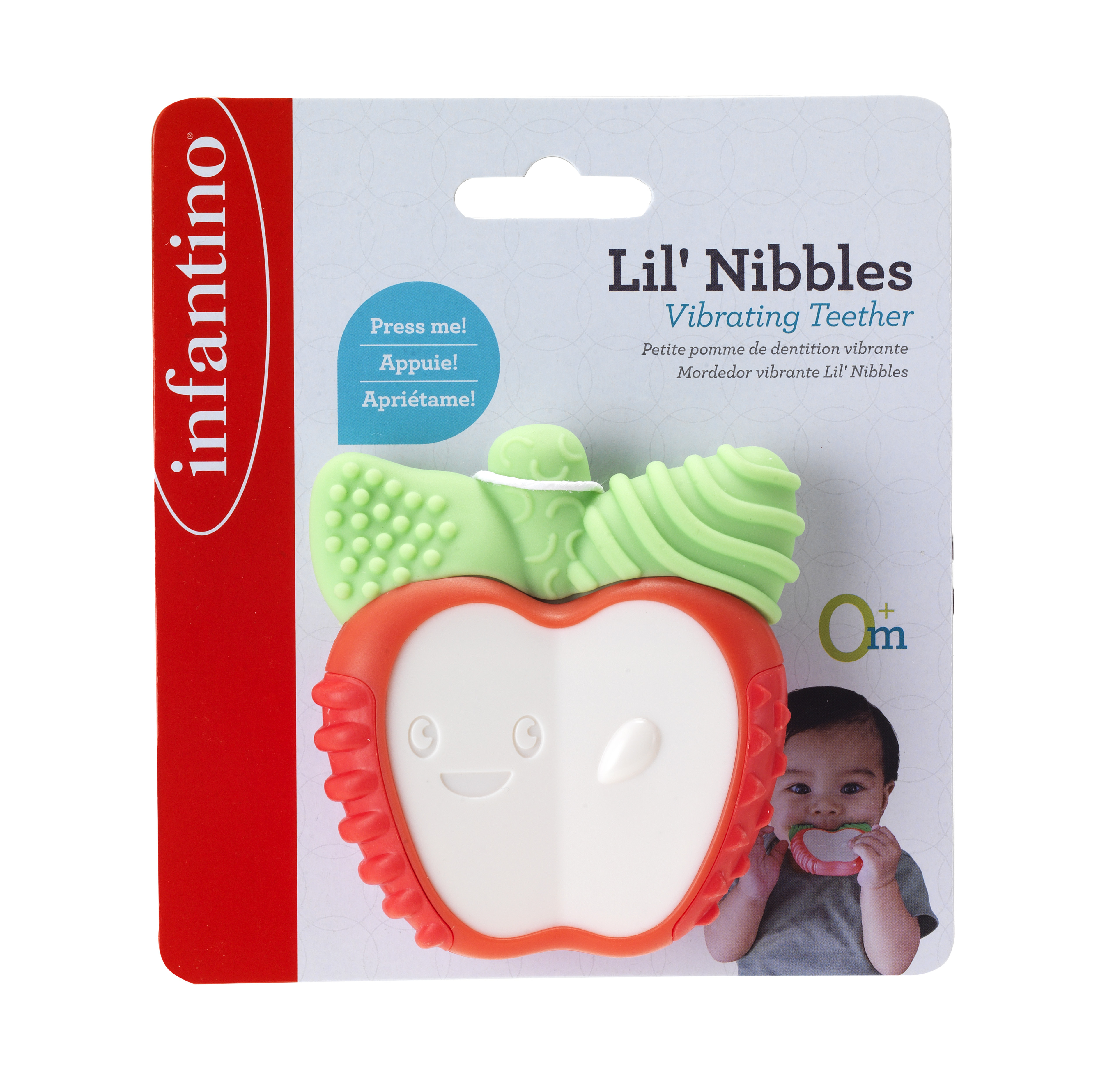 INFANTINO LIL' NIBBLES VIBRATING TEETHER FOR BABY- APPLE SUITABLE FROM 0 MONTHS AND ABOVE-MULTICOLOR