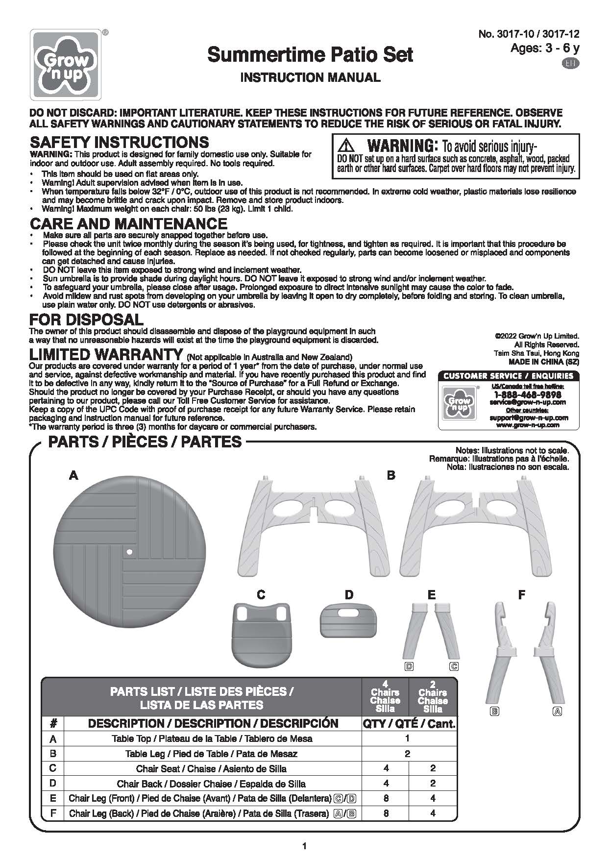 GROW N UP SUMMERTIME PATIO SET