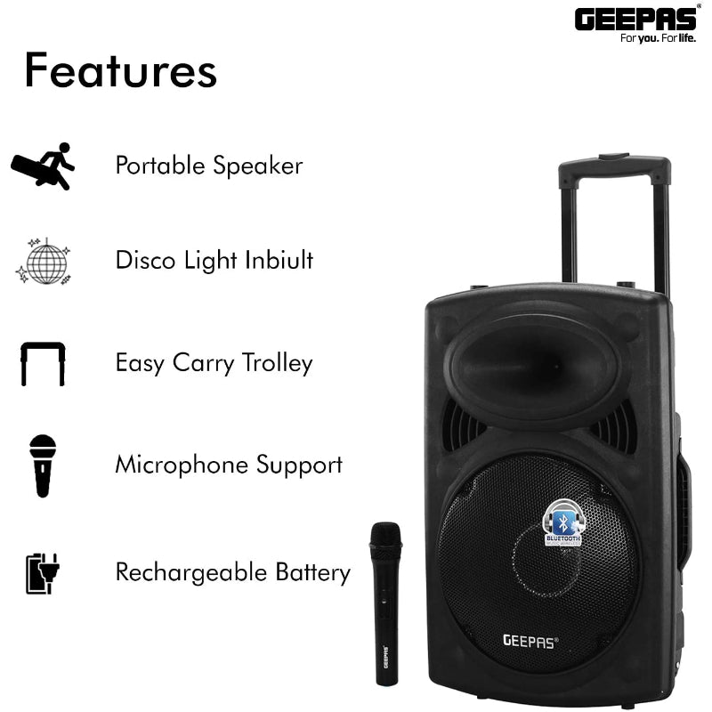 Geepas Rechargeable Trolley Speaker GMS8519