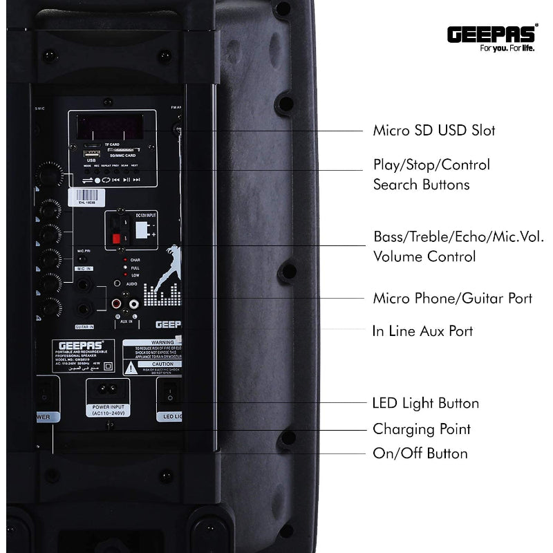 Geepas Rechargeable Trolley Speaker GMS8519