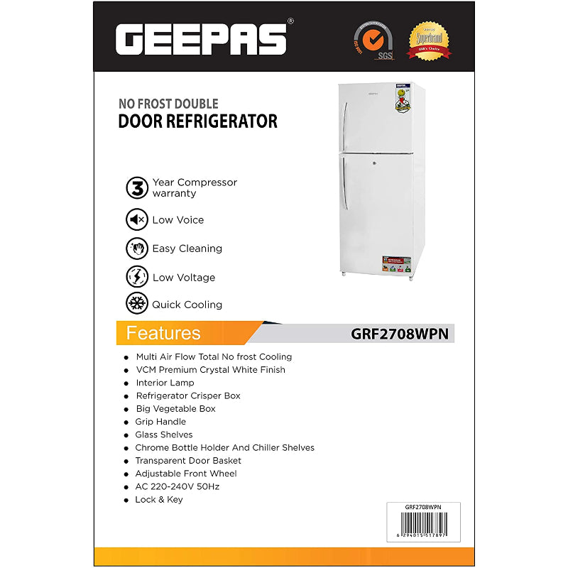 Geepas 270 Ltr Refrigerator GRF2708WPN