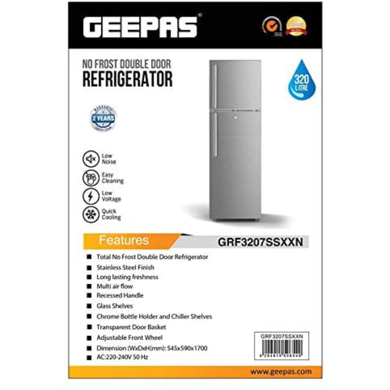 Geepas 320 Ltr Refrigerator GRF3207SSXXN