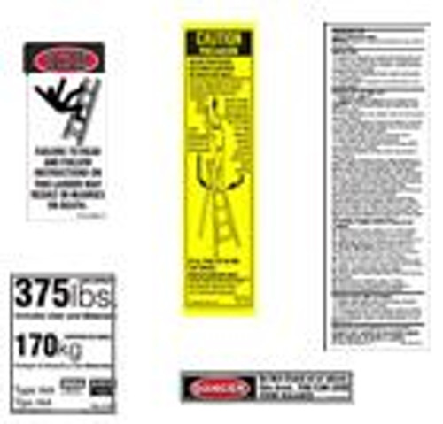 375 lb. Fiberglass Stepladder / Platform ladder Safety Labels