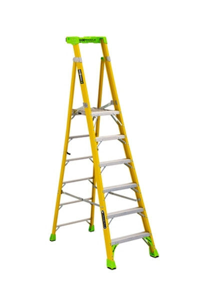 CLOSEOUT - Supplies are limited | Louisville Cross Pinnacle Platform and Leaning Fiberglass Stepladder / Type IAA 375 Duty Rating