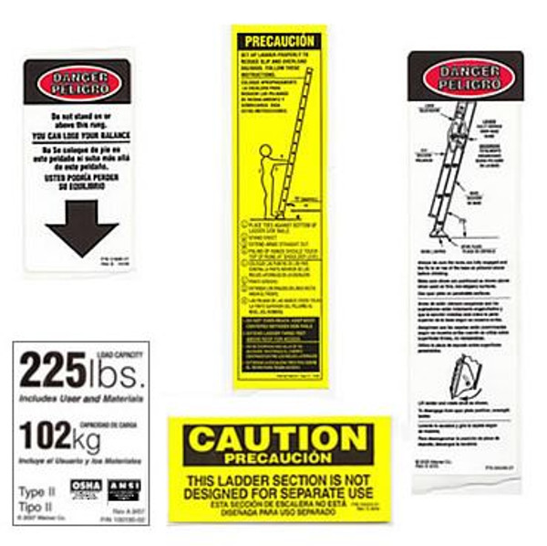 225 lb. Fiberglass Extension Ladder Safety Labels