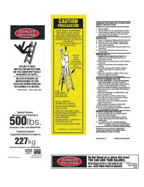 500 lb. Fiberglass Stepladder / Platform Ladder Safety Labels