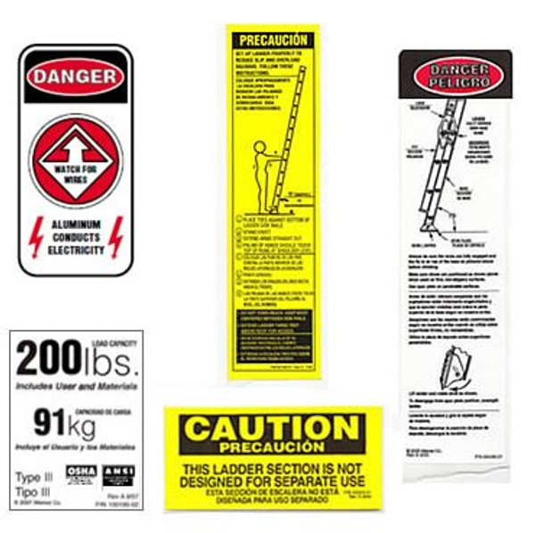 200 lb. Aluminum Extension Ladder Safety Labels