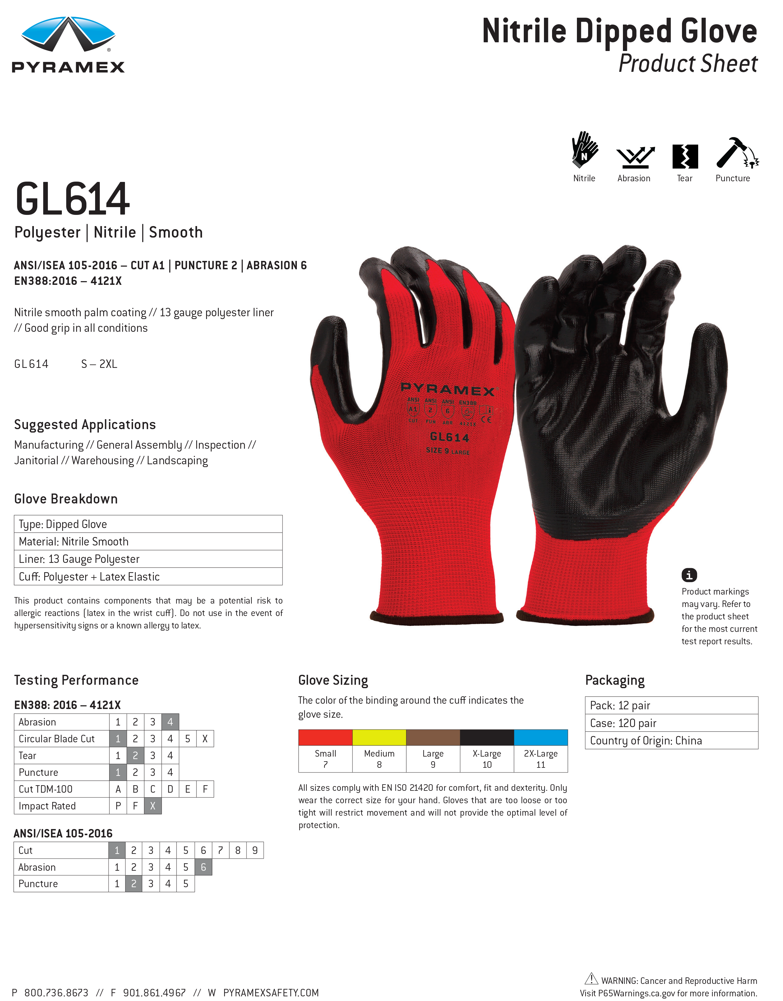 Pyramex GL614 - Nitrile Smooth Dipped Gloves XL