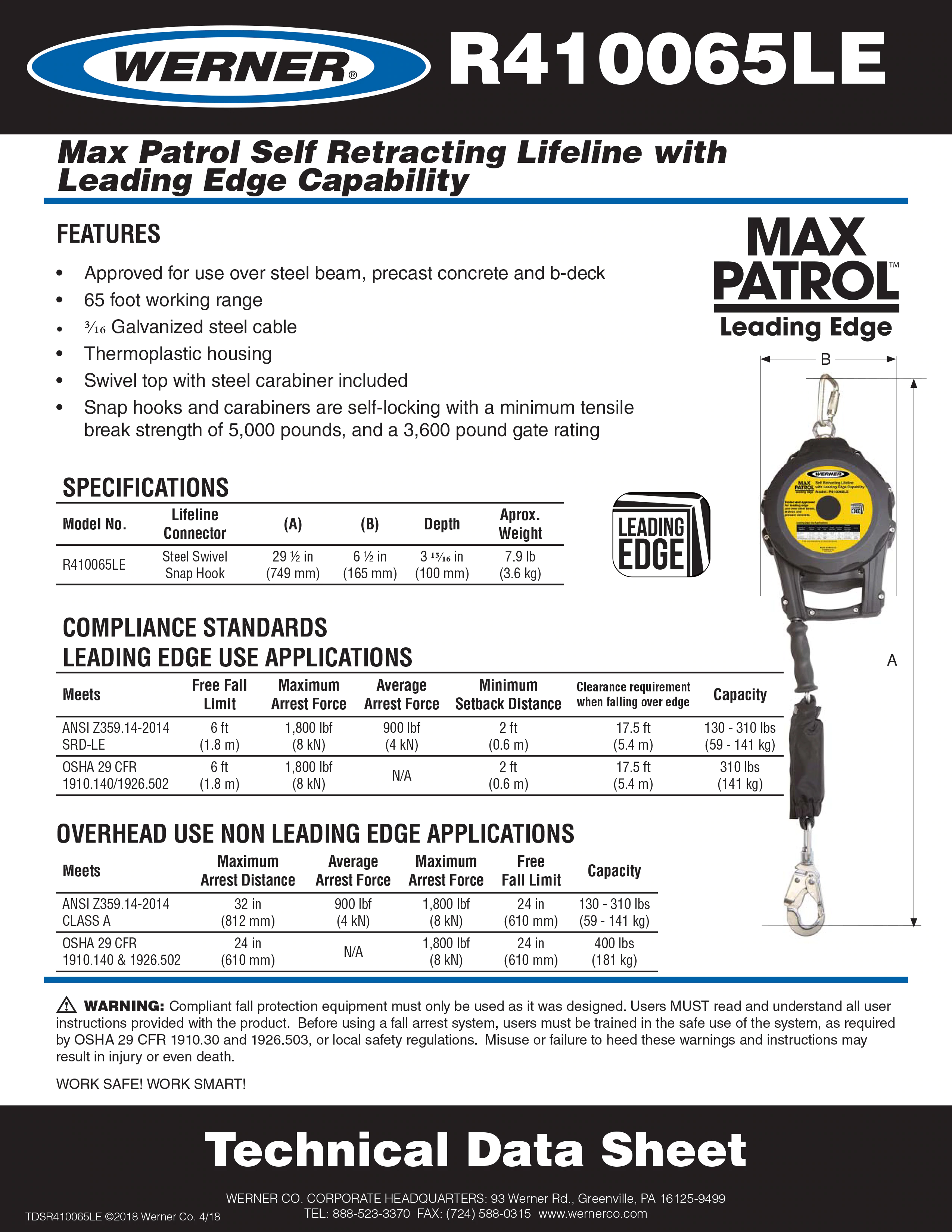 Werner Fall Protection Max Patrol SRL / SelfRetracting Lifeline