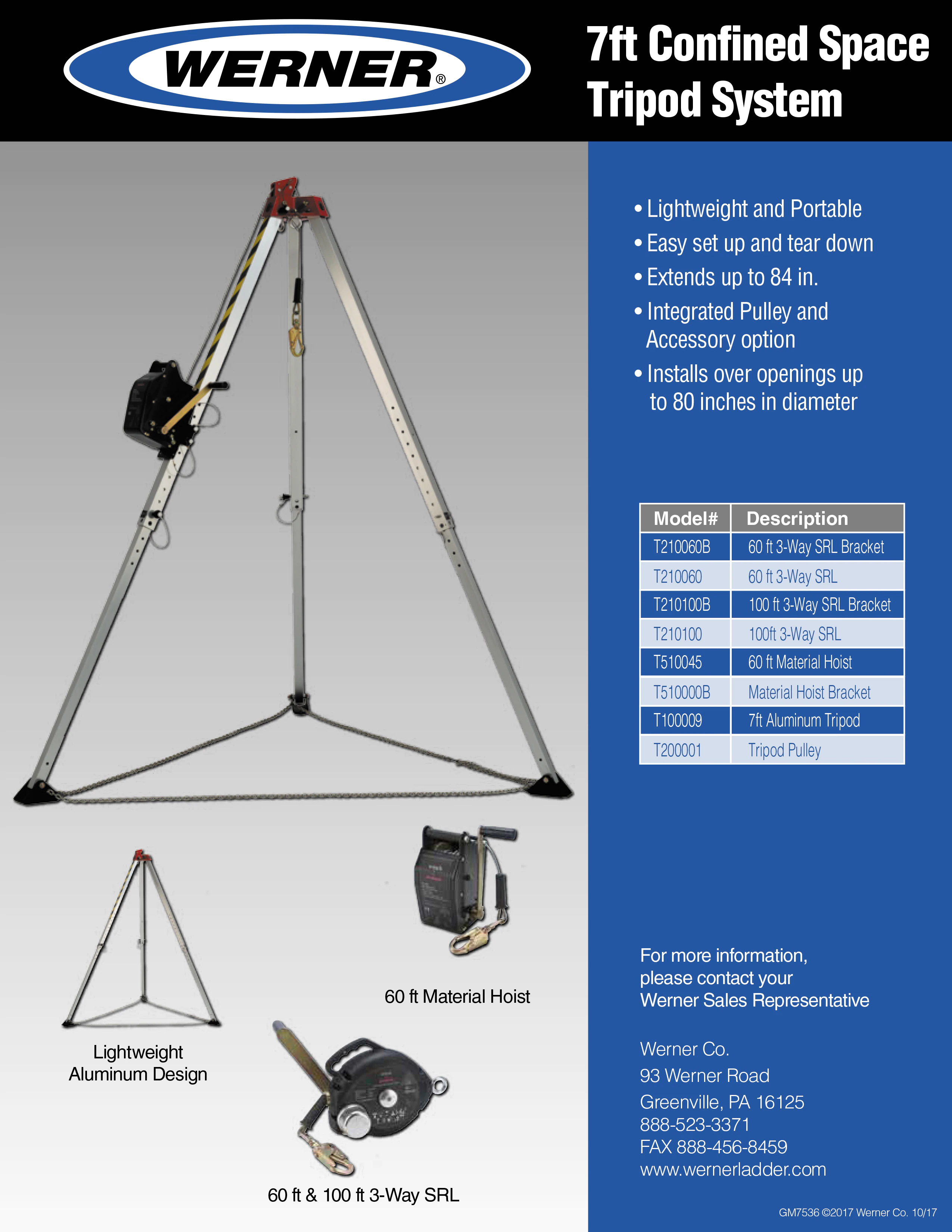 Werner Fall Protection T510045 60' Material Hoist for use on the