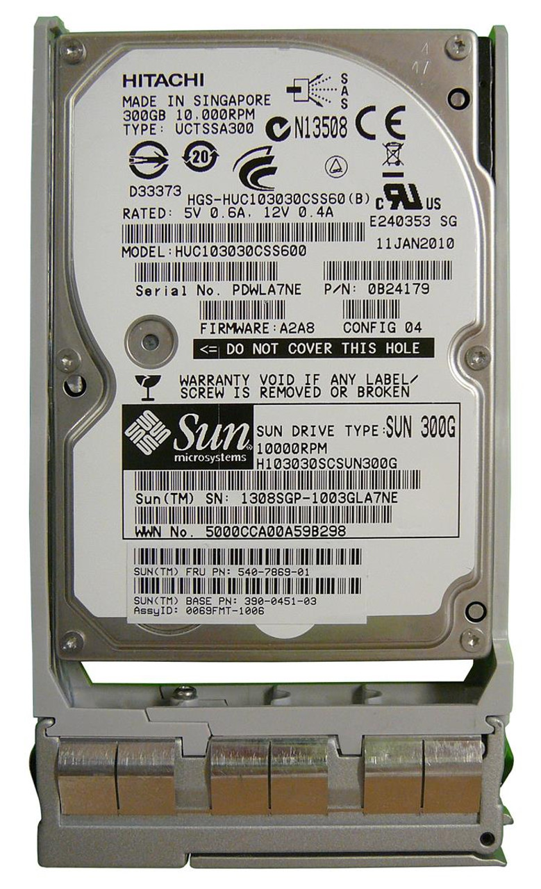 390-0451 - Sun 300GB 10000RPM SAS 6GB/s Hot-Pluggable 64MB Cache 2.5-inch Hard Drive