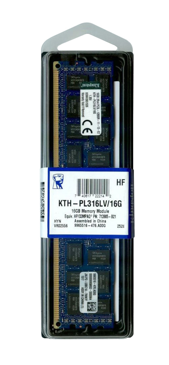 KTH-PL316LV/16G - Kingston 16GB (1x16GB) 1600Mhz PC3-12800 ECC Registered Low Voltage DDR3 SDRAM 240-Pin Dimm Memory Module