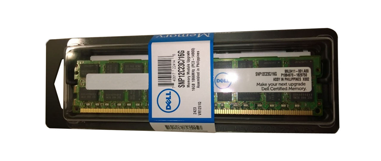 SNP12C23C/16G - Dell 16GB (1X16GB) PC3-14900R 1866MHz DDR3 SDRAM 2RX4 240-Pin ECC Registered Memory Module for PowerEdge and P
