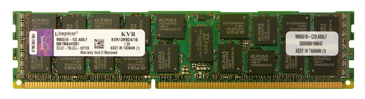 KVR13R9D4/16 - Kingston 16GB (1x16GB) 1333Mhz PC3-10600 Cl9 ECC Registered DDR3 SDRAM 240-Pin Dimm Memory