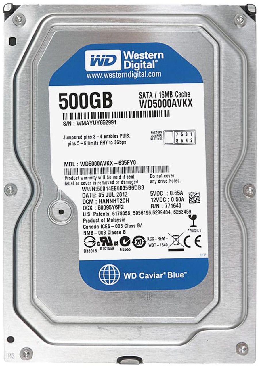 WD5000AVKX - Western Digital AV 500GB 7200RPM SATA 6Gbps 16MB Cache 3.5-inch Internal Hard Drive