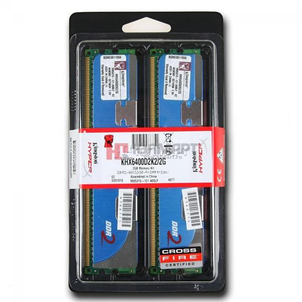 KHX6400D2K2/2G - Kingston HyperX 2GB Kit (2 X 1GB) PC2-6400 DDR2-800MHz non-ECC Unbuffered CL5 240-Pin DIMM Memory