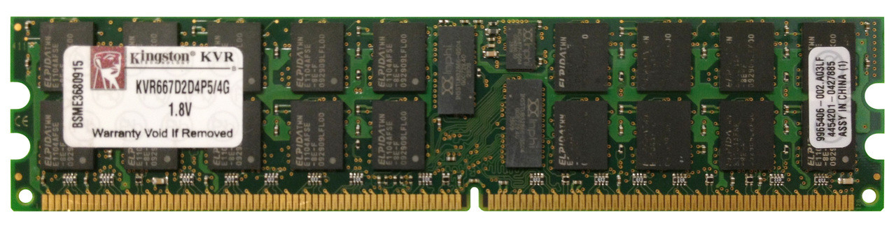 KVR667D2D4P5/4G - Kingston 4GB (1x4GB) 667Mhz PC2-5300 240-Pin DDR2 Cl5 Fully Buffered ECC Dual Rank Registered SDRAM Dimm Memory Module