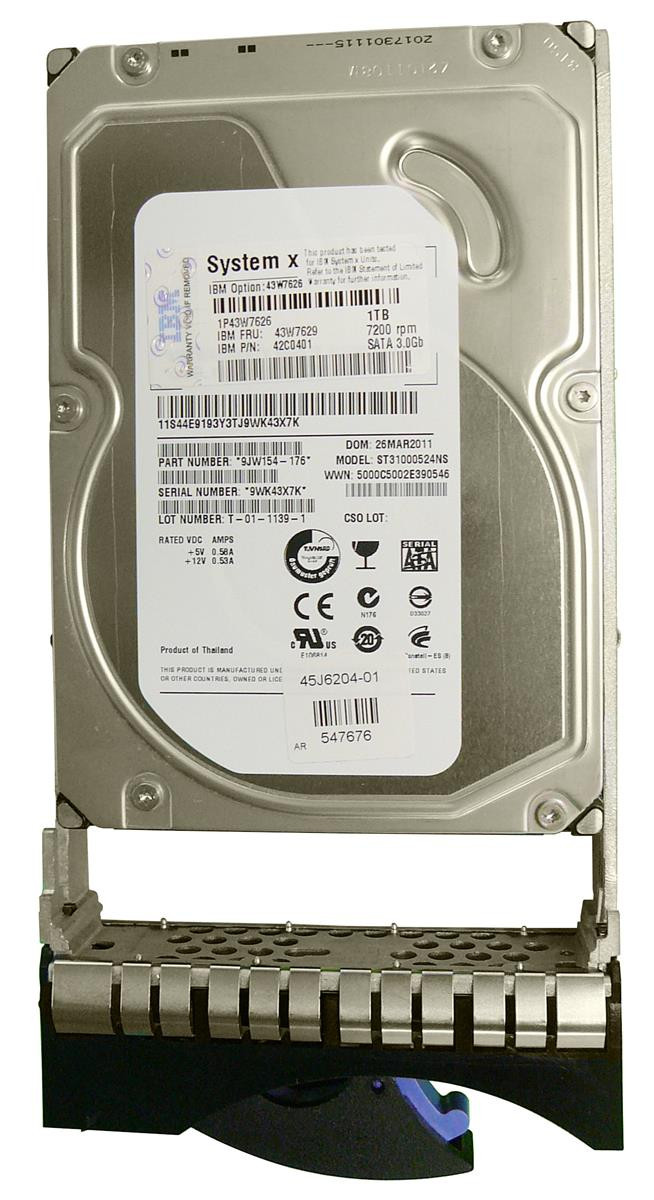 43W7626 - IBM 1TB 7200RPM Hot Swapable 3.5-inch SATA Hard Drive with Tray