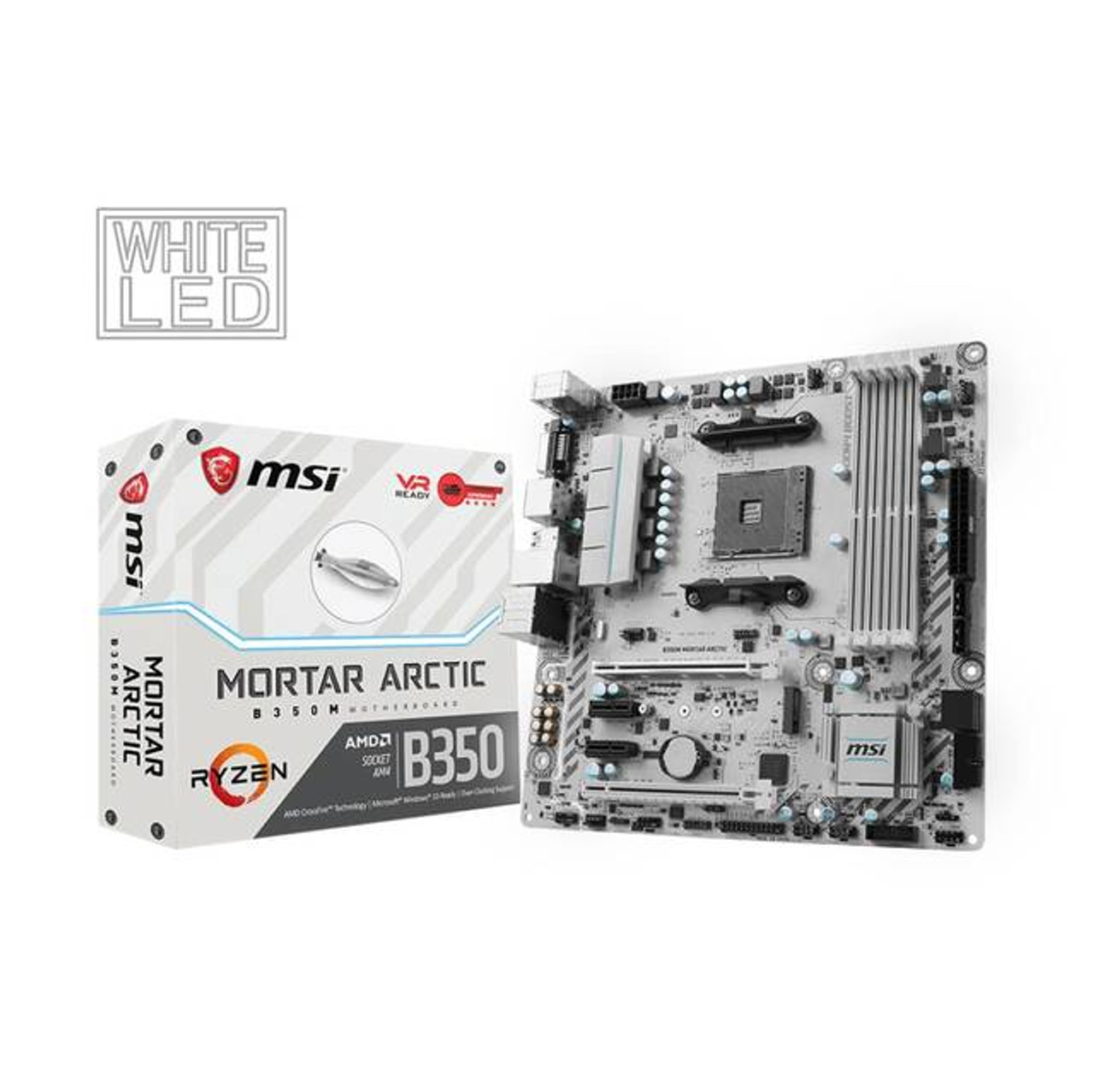 MSI B350M MORTAR ARCTIC Socket AM4/ AMD B350/ DDR4/ 2-Way CrossFireX/ SATA3&USB3.1/ M.2/ A&GbE/ MicroATX Motherboard