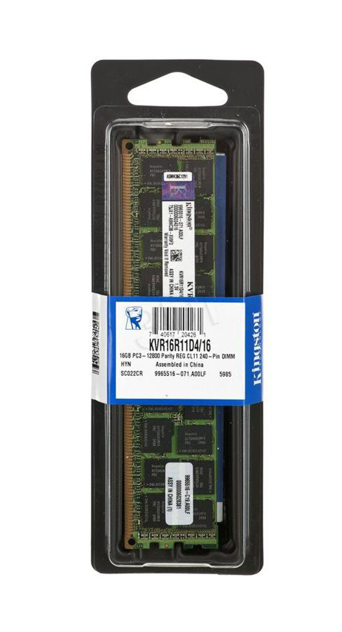 KVR16R11D4/16 - Kingston 16GB (1x16GB) 1600Mhz PC3-12800 Cl11 ECC Registered DDR3 SDRAM 240-Pin Dimm Memory