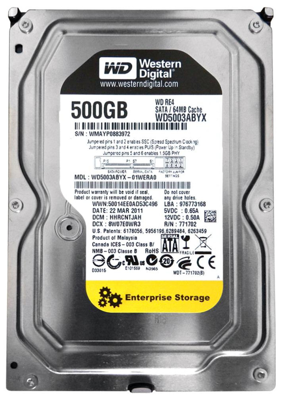 WD5003ABYX-01WERA0 - Western Digital RE4 500GB 7200RPM SATA 3GB/s 64MB Cache 3.5-inch Internal Hard Disk Drive WD5003ABYX-01WERA0 - Western Digital RE4 500GB 7200RPM SATA 3GB/s 64MB Cache 3.5-inch Internal Hard Disk Drive