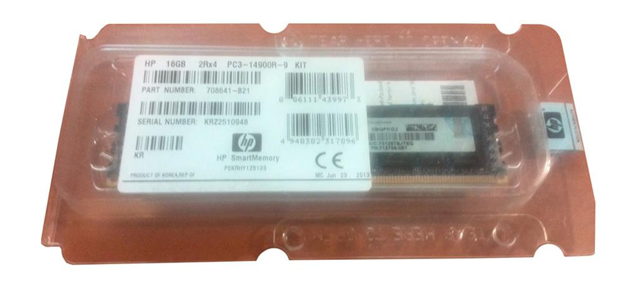 708641-B21 - HP 16GB PC3-14900 DDR3-1866MHz ECC Registered CL13 240-Pin DIMM 1Gx4 Dual Rank Memory Module