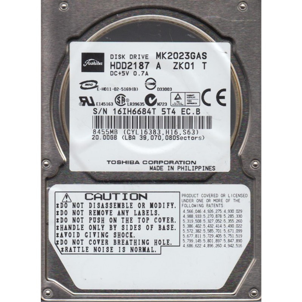 HDD2187 - Toshiba Super Slimline MK2023GAS 20 GB 2.5 Internal Hard Drive - IDE Ultra ATA/100 (ATA-6) - 4200 rpm - 2 MB Buffer