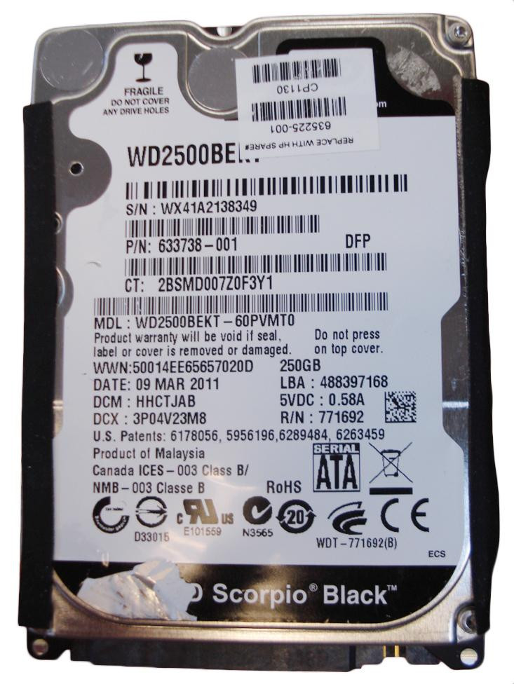 634861-001 - HP 250GB 7200RPM SATA 3GB/s 2.5-inch Hard Drive
