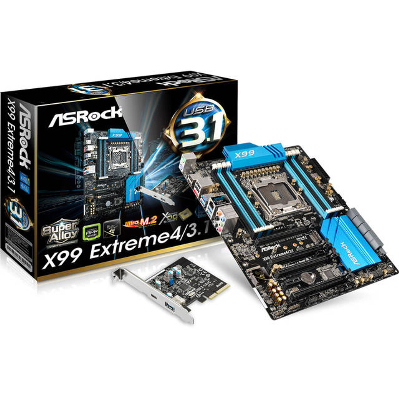 ASRock X99 EXTREME4/3.1 LGA2011-v3/ Intel X99/ DDR4/ Quad CrossFireX & Quad SLI/ SATA3&USB3.1/ M.2&SATA Express/ A&GbE/ ATX Motherboard