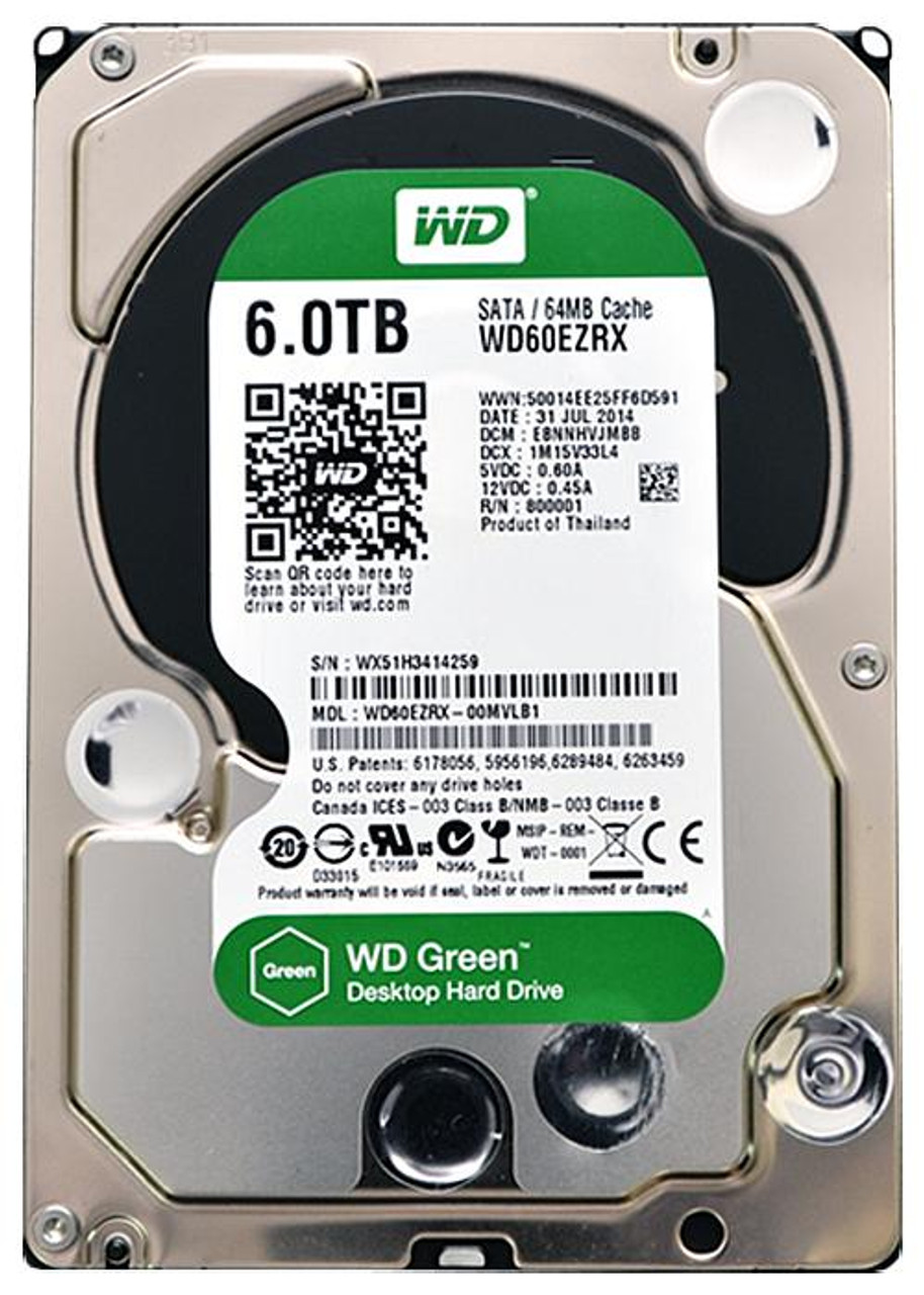 WD60EZRX - Western Digital Green 6TB SATA 6GB/s Intellipower 64MB Cache 3.5-inch Internal Hard Drive