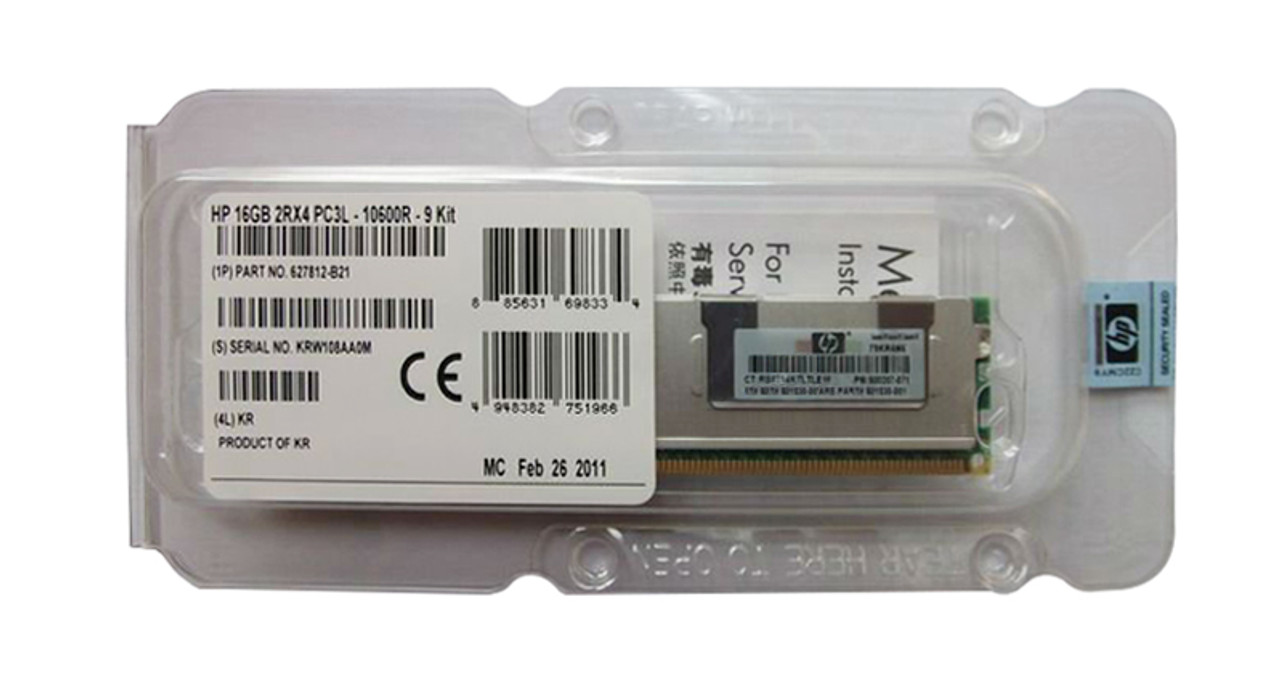 627812-S21 - HP 16GB PC3-10600 DDR3-1333MHz ECC Registered CL9 240-Pin DIMM 1.35V Low Voltage Dual Rank Memory Module