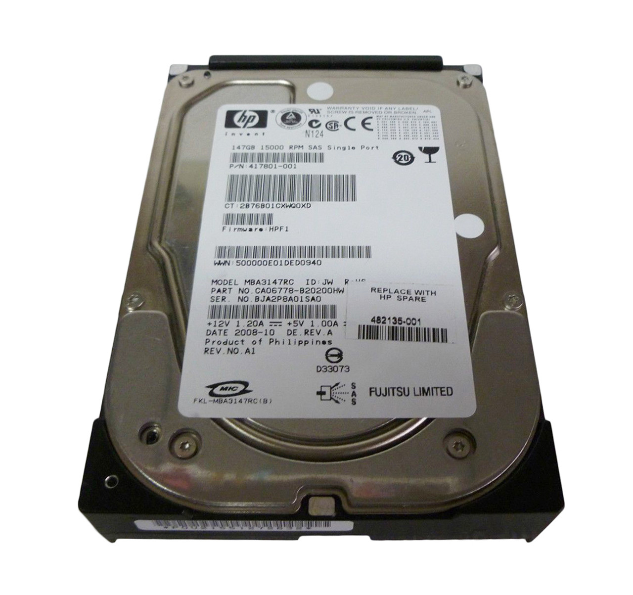 482135-001-U - HP 146GB 15000RPM SAS 3GB/s Hot-Pluggable Single Port 3.5-inch Hard Drive