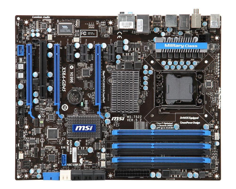 X58A-GD45 - MSI Intel X58/ICH10R Chipset Core i7 Processors Support Socket LGA1366 ATX Motherboard (Refurbished)