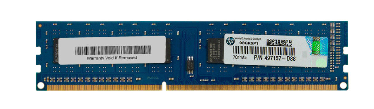 497157-D88 | HP 2GB (1x2GB) 1333Mhz PC3-10600 Cl9 Unbuffered